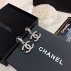 DOUBLE C STUD EARRINGS IN SILVER METAL FULL WHITE CRYSTALS