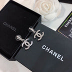 DOUBLE C STUD EARRINGS IN SILVER METAL FULL WHITE CRYSTALS