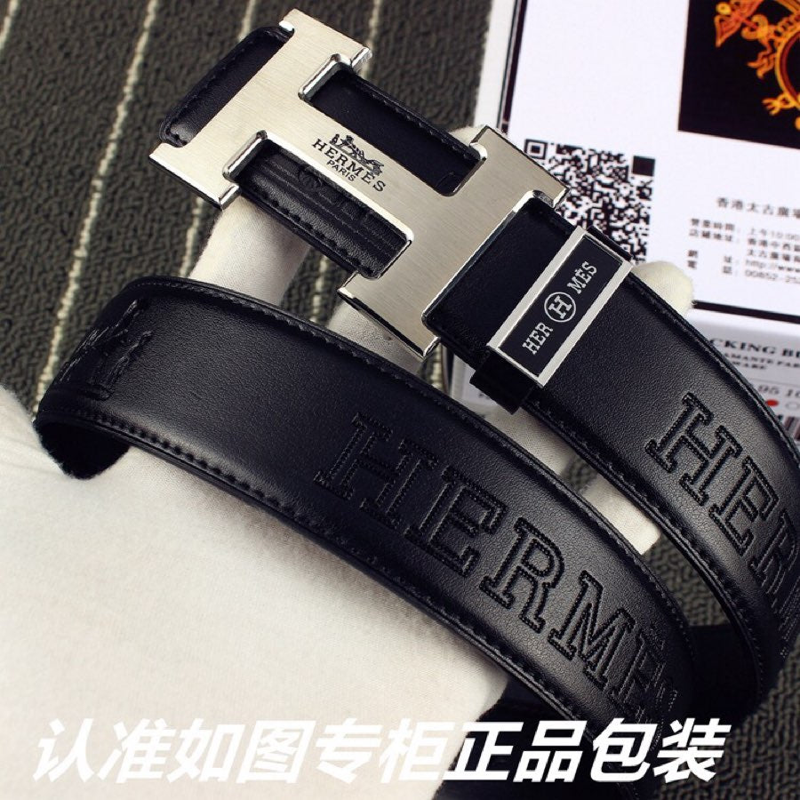 HM   Belt 38mm Black Cowhide Sliver Buckle 620272