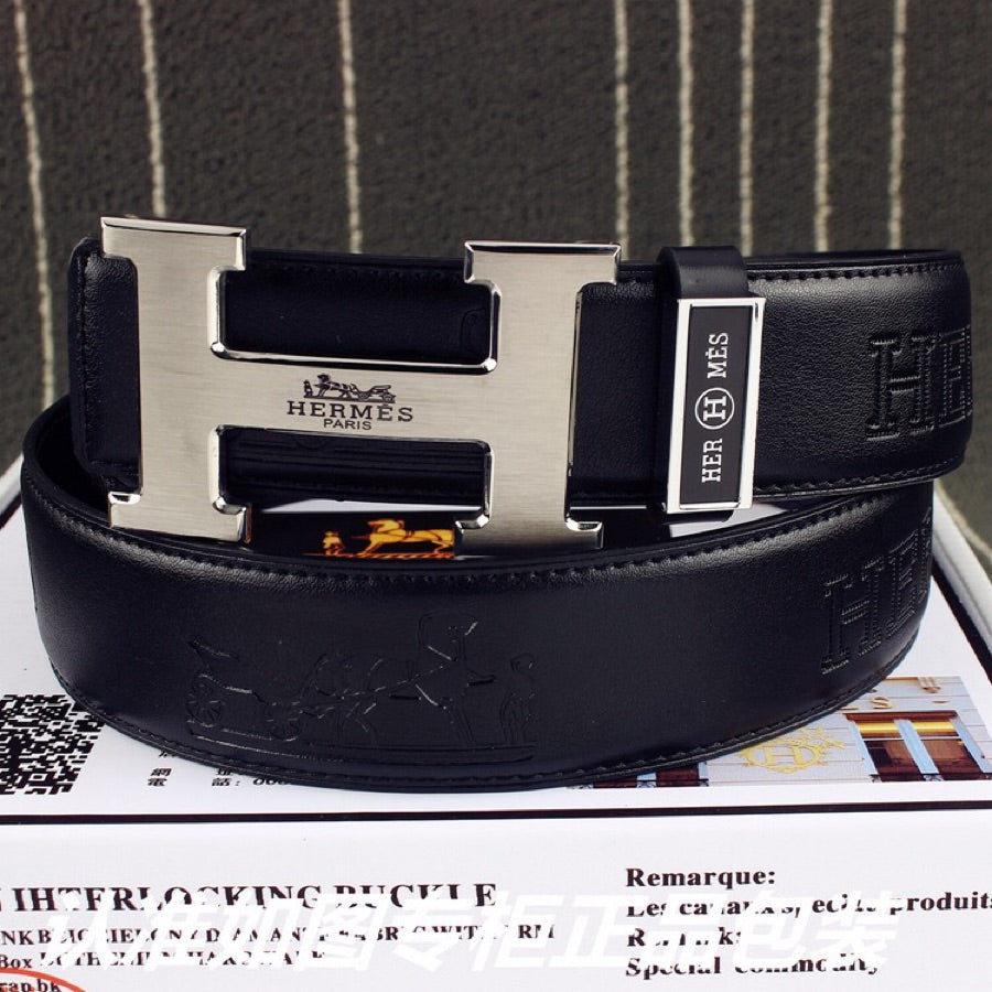 HM   Belt 38mm Black Cowhide Sliver Buckle 620272