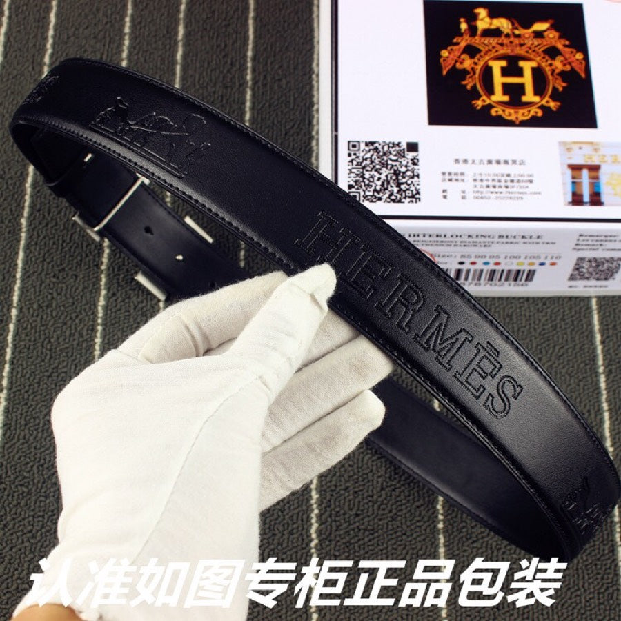 HM   Belt 38mm Black Cowhide Sliver Buckle 620272