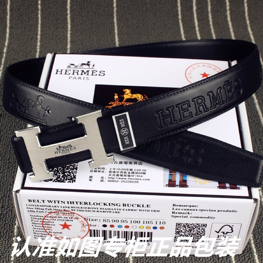 HM   Belt 38mm Black Cowhide Sliver Buckle 620272