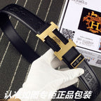 HM   Belt 38mm Black Cowhide Gold Buckle 620273