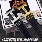 HM   Belt 38mm Black Cowhide Gold Buckle 620273