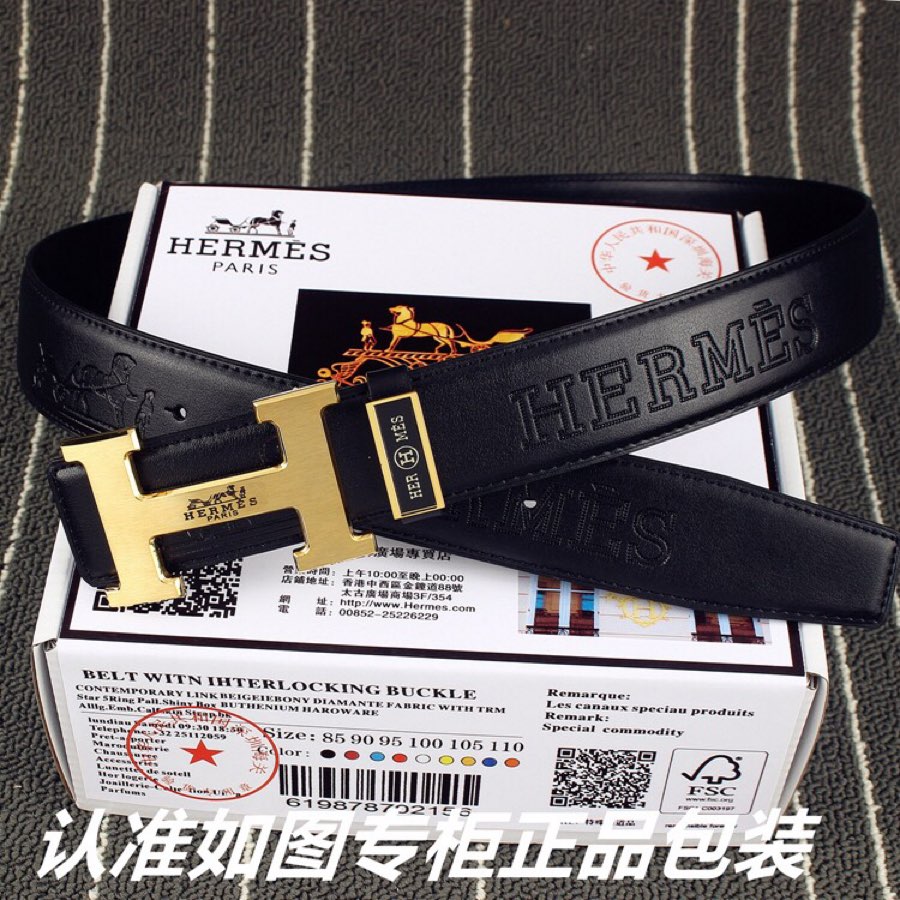 HM   Belt 38mm Black Cowhide Gold Buckle 620273
