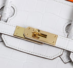 HM BIRKIN BAG 25 WHITE CROCODILE EMBOSSED CALFSKIN