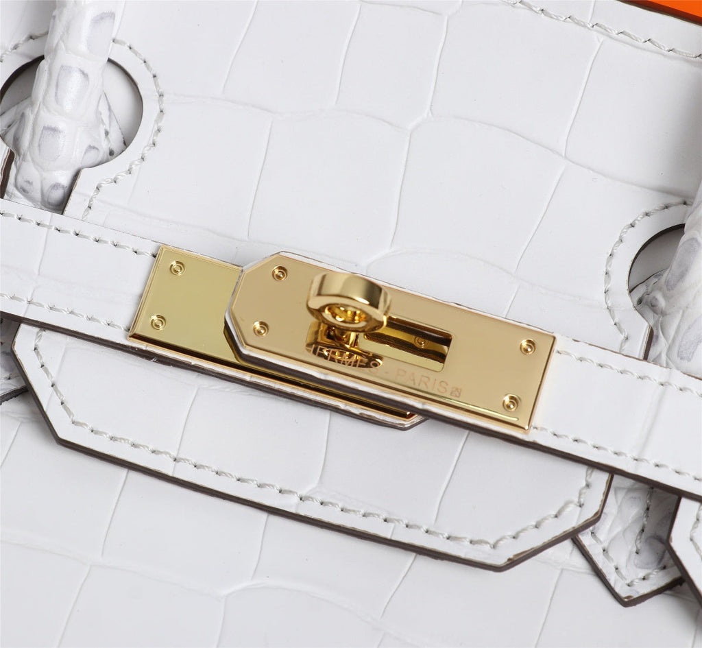 HM BIRKIN BAG 30 WHITE CROCODILE EMBOSSED CALFSKIN