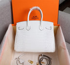 HM BIRKIN BAG 25 WHITE CROCODILE EMBOSSED CALFSKIN