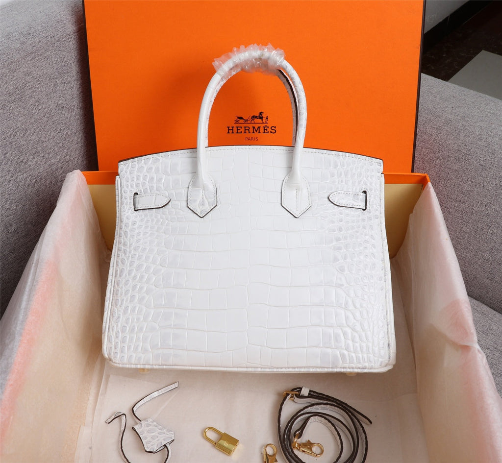 HM BIRKIN BAG 30 WHITE CROCODILE EMBOSSED CALFSKIN