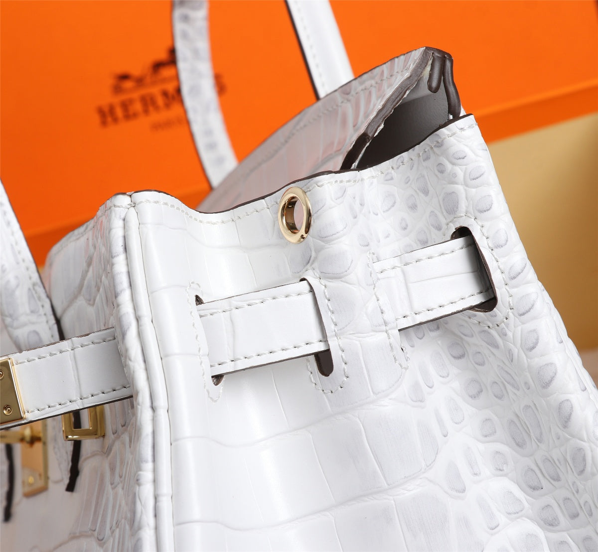 HM BIRKIN BAG 25 WHITE CROCODILE EMBOSSED CALFSKIN