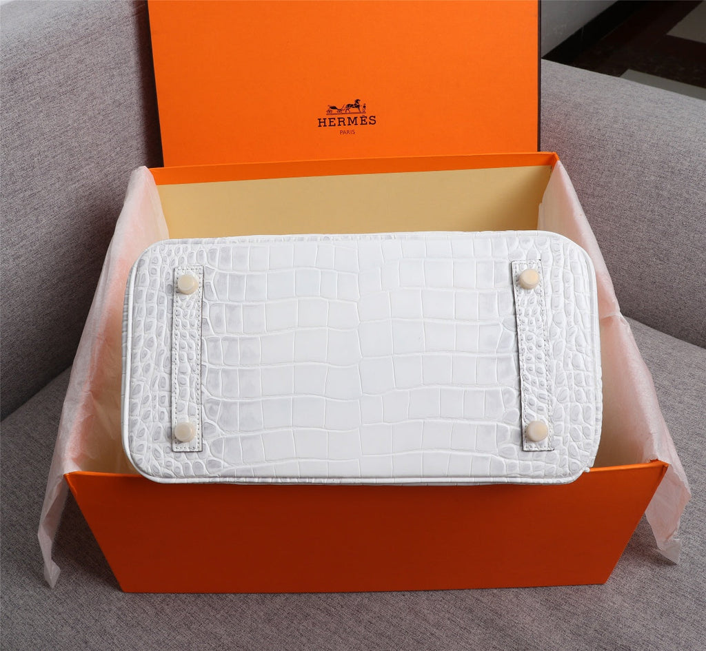 HM BIRKIN BAG 30 WHITE CROCODILE EMBOSSED CALFSKIN