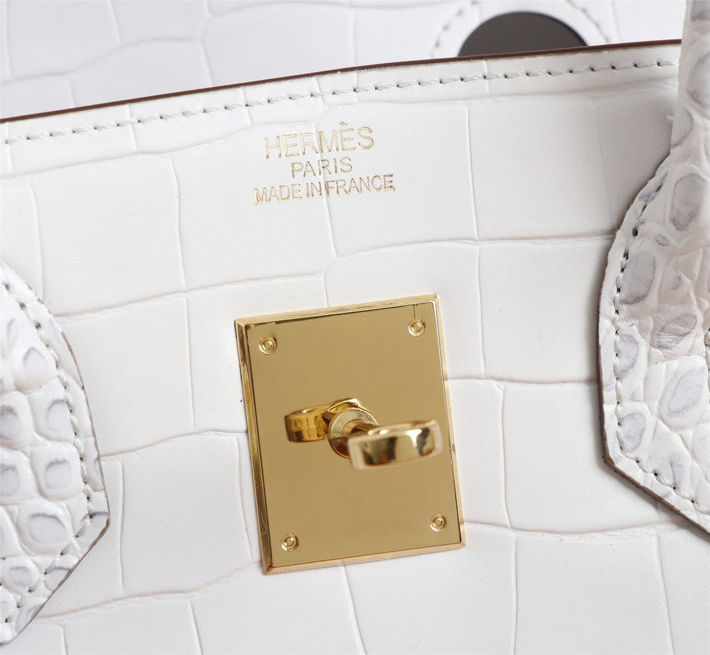 HM BIRKIN BAG 30 WHITE CROCODILE EMBOSSED CALFSKIN