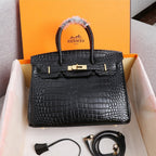 HM BIRKIN BAG 25 BLACK CROCODILE EMBOSSED CALFSKIN
