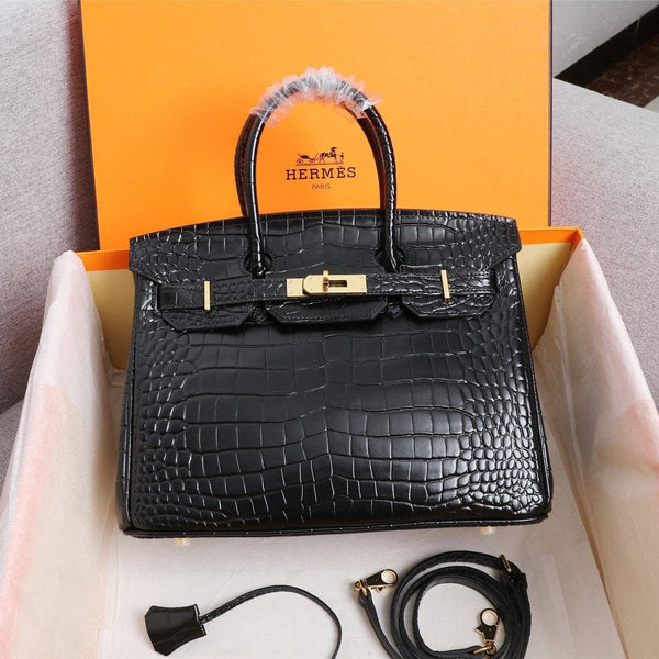HM BIRKIN BAG 25 BLACK CROCODILE EMBOSSED CALFSKIN