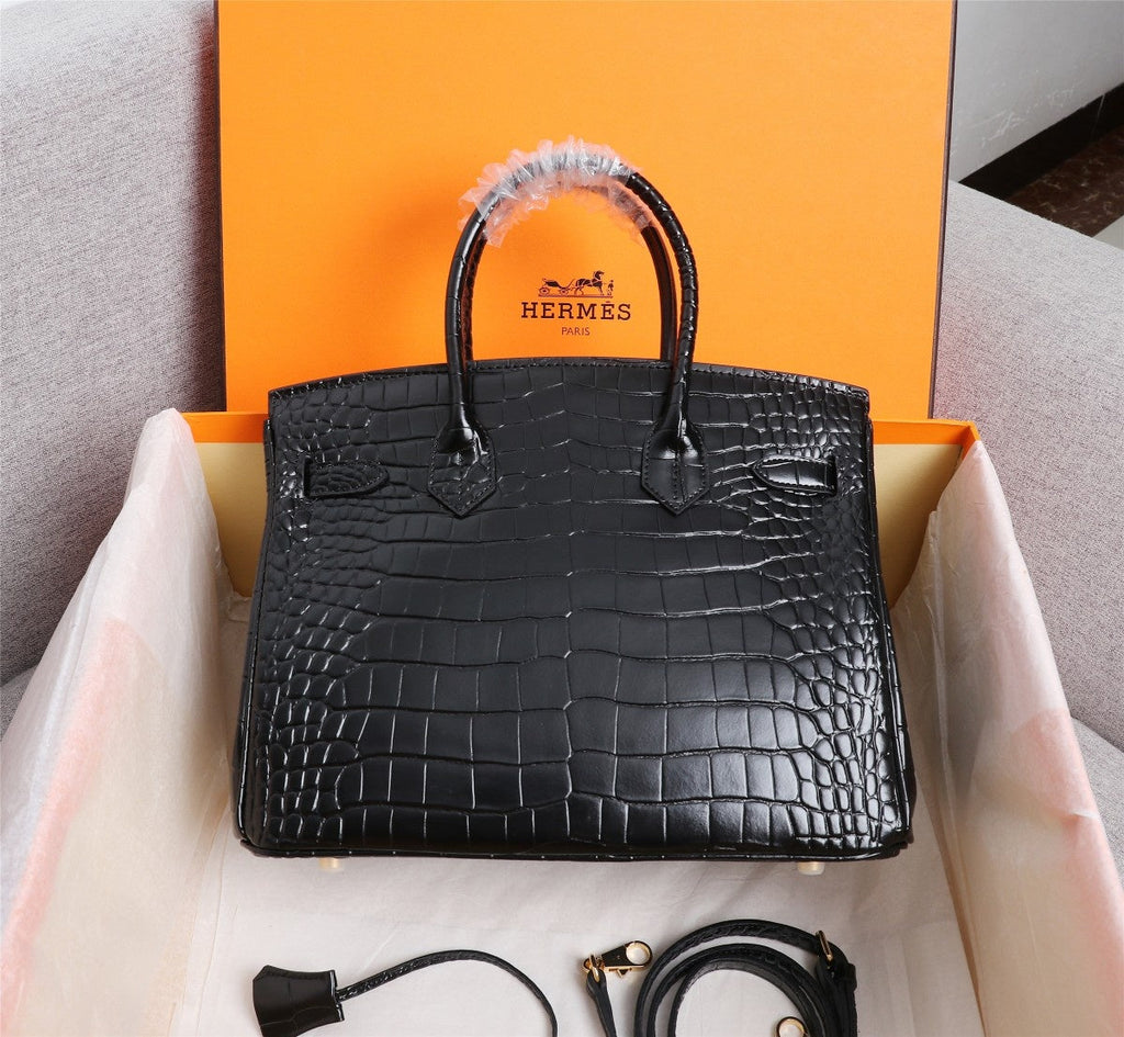 HM BIRKIN BAG 25 BLACK CROCODILE EMBOSSED CALFSKIN
