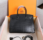 HM BIRKIN BAG 25 BLACK CROCODILE EMBOSSED CALFSKIN