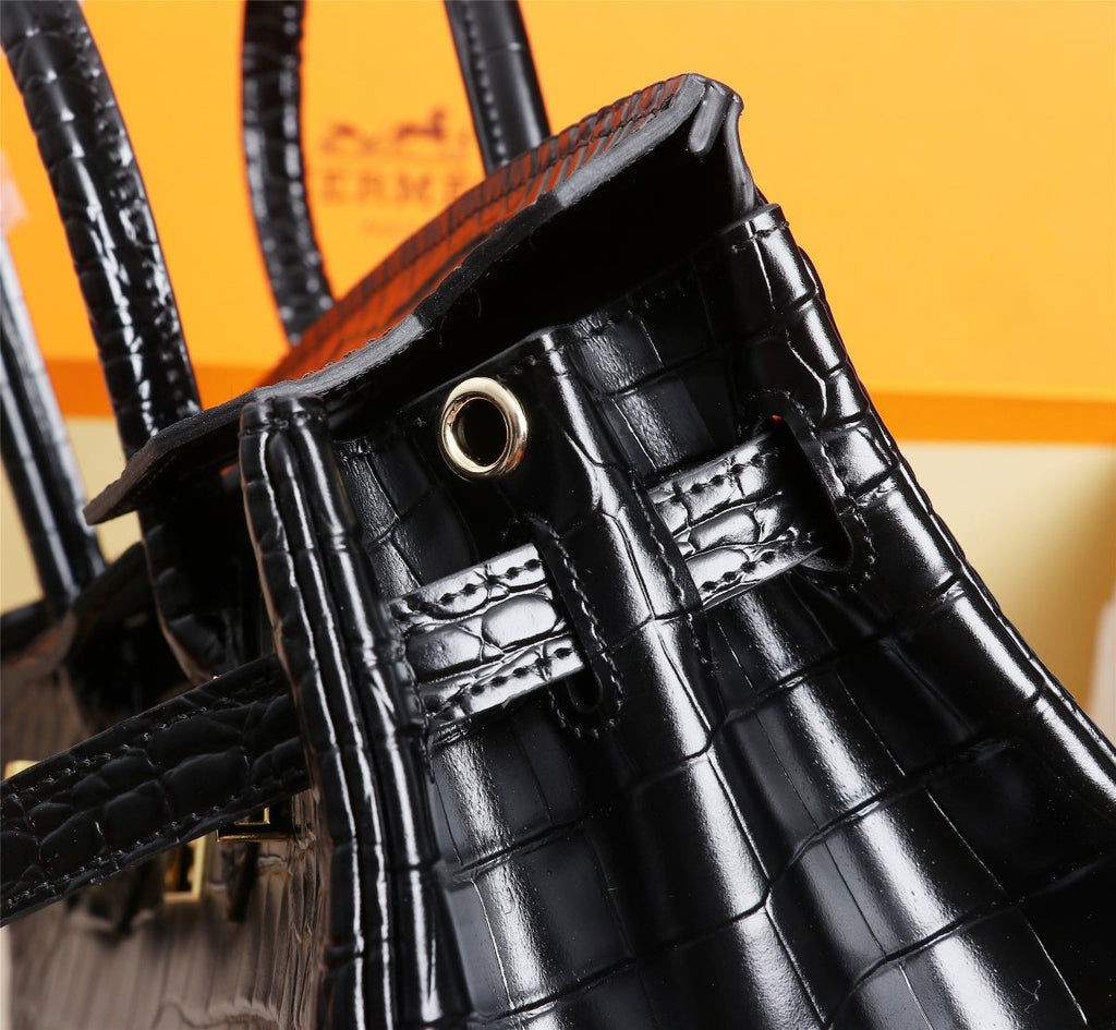 HM BIRKIN BAG 25 BLACK CROCODILE EMBOSSED CALFSKIN