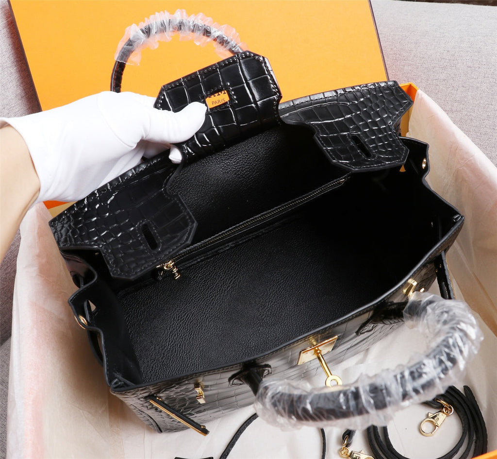 HM BIRKIN BAG 35 BLACK CROCODILE EMBOSSED COWHIDE