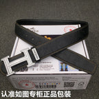 HM Belt 38mm Black Cowhide Leather Sliver Diamond Buckle 619512