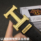 HM Belt 38mm Black Cowhide Leather Gold Diamond Buckle 619513