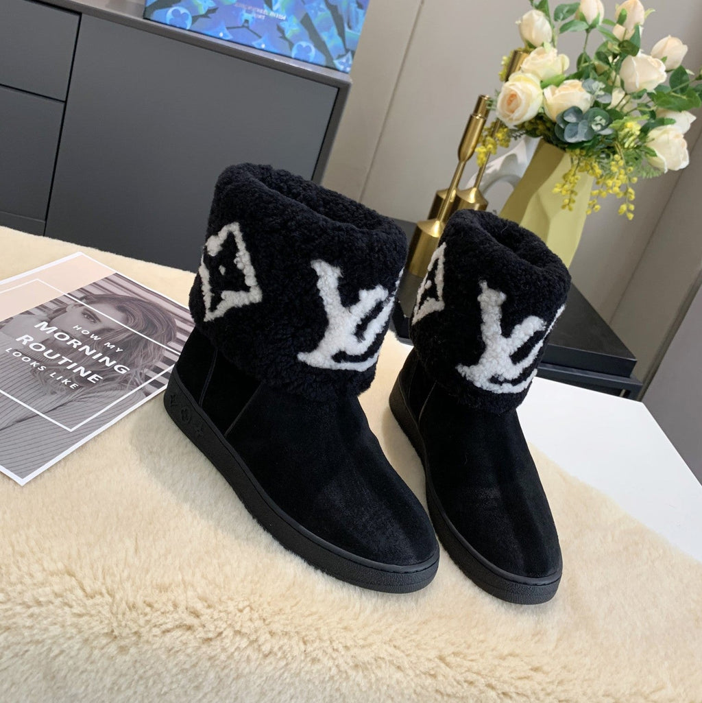 LV Snowdrop Flat Ankle Boot Black Suede Wool 454717