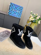 LV Snowdrop Flat Ankle Boot Black Suede Wool 454717