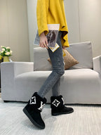 LV Snowdrop Flat Ankle Boot Black Suede Wool 454717