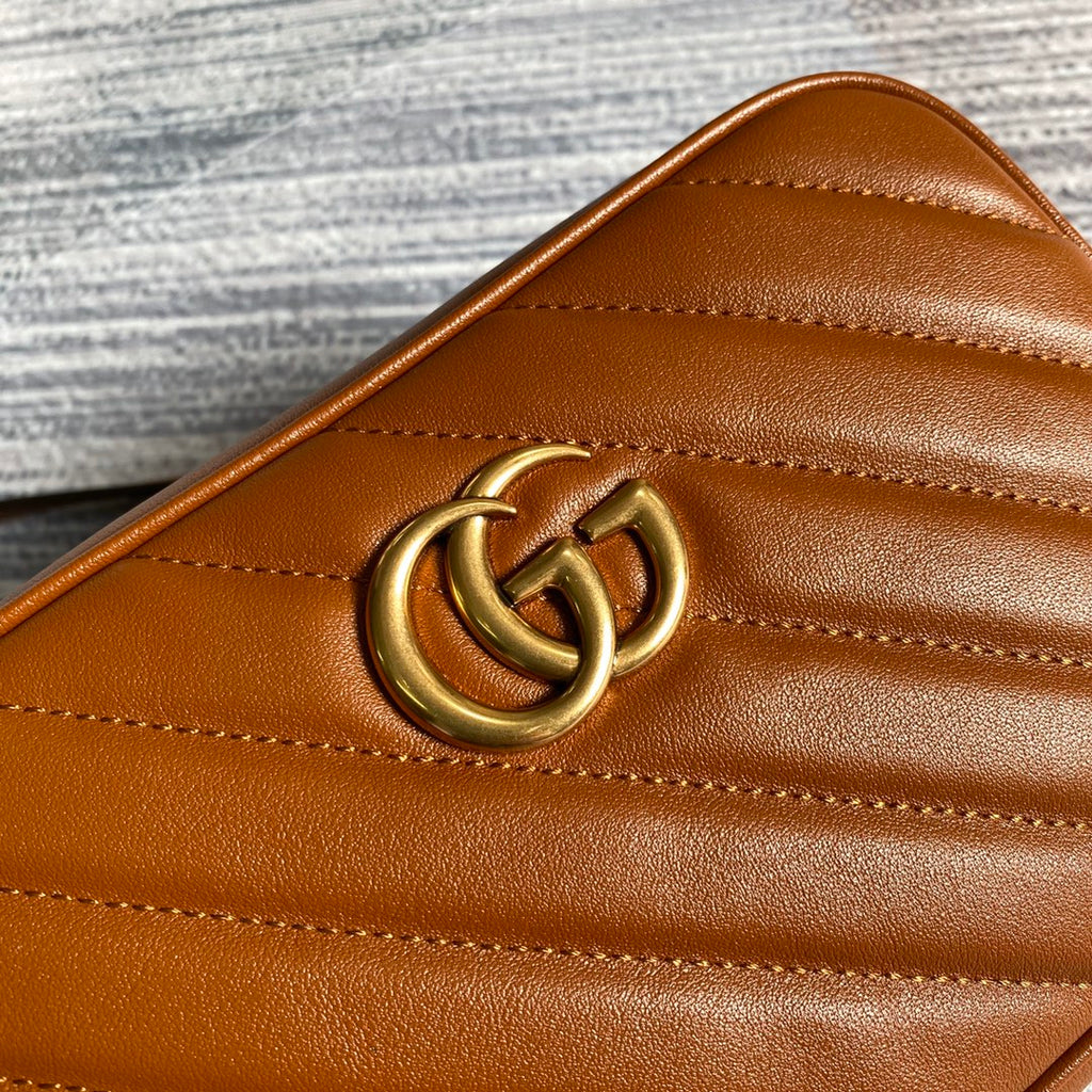 gg marmont mini 18cm zip top brown calfskin gold hardware