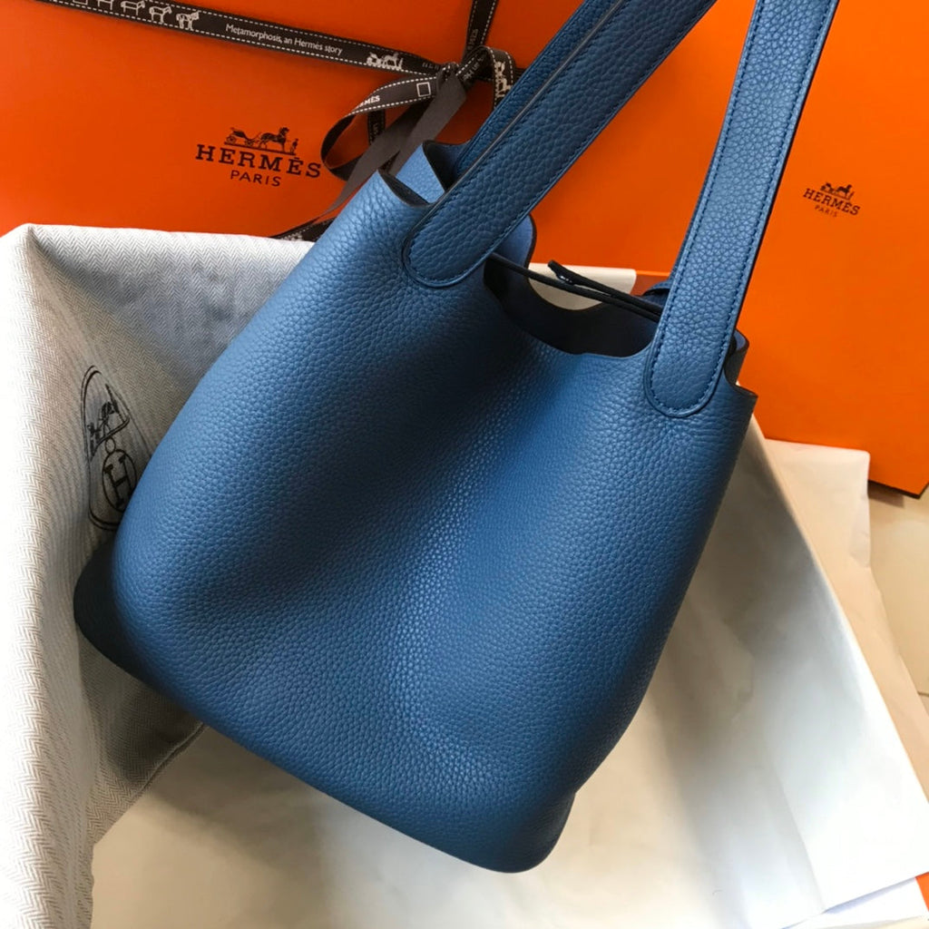 picotin lock blue togo leather silver hardware
