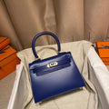 KELLY MINI 20 BAG IN NAVY BLUE SMOOTH CALFSKIN WITH SILVER HARDWARE (MADE - TO - ODER)