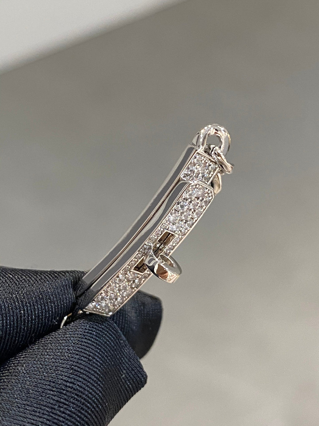 H Kelly Gourmette Sliver Diamond Bracelet