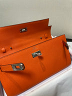 kelly to go wallet 20.5 orange epsom silver hardware