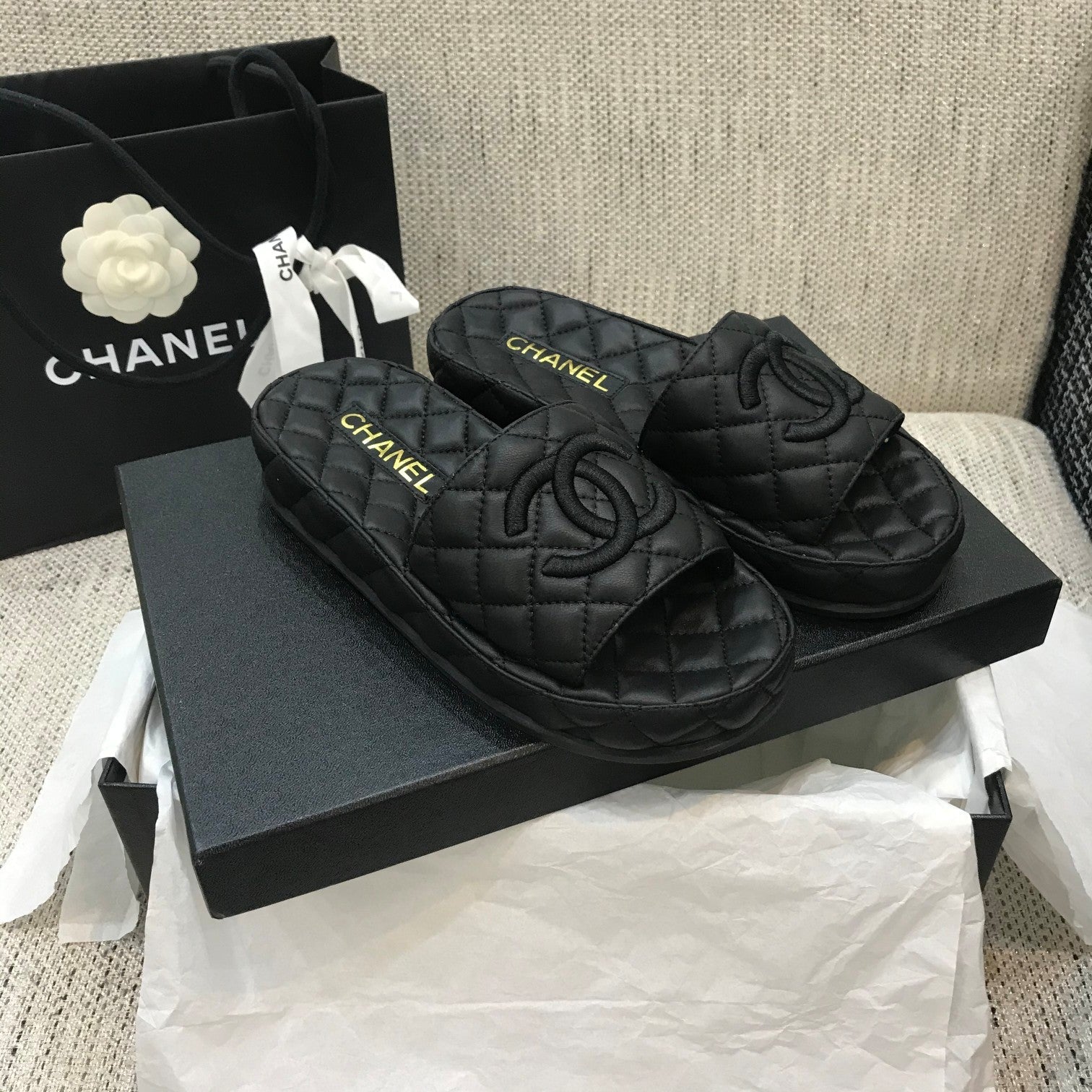 CC 2021 Logo Mules Black Quilted Lambskin 688660