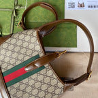 gg jackie small 28cm beige monogram canvas brown calfskin