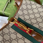 gg jackie small 28cm beige monogram canvas brown calfskin