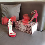 Jimmy Choo 100mm Bow Sandal Red Mesh Cowhide