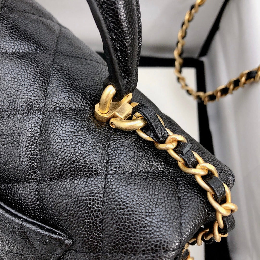 mini flap bag top handle 20cm black caviar gold hardware