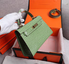 HM KELLY MINI 22 PICKLE CROCODILE EMBOSSED CALFSKIN GOLD HARDWARE