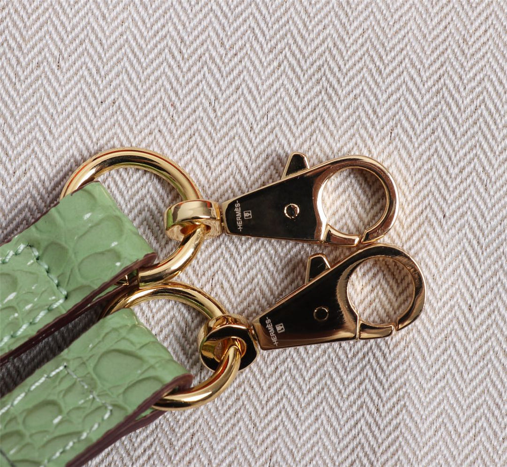 HM KELLY MINI 19 PICKLE CROCODILE EMBOSSED CALFSKIN GOLD HARDWARE