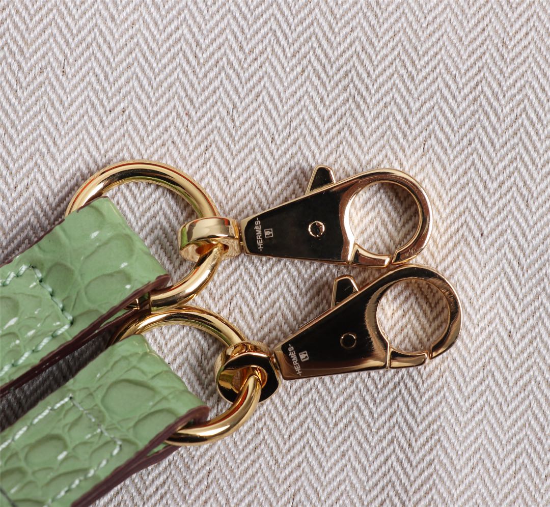 HM KELLY MINI 19 PICKLE CROCODILE EMBOSSED CALFSKIN GOLD HARDWARE