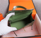 HM KELLY MINI 19 PICKLE CROCODILE EMBOSSED CALFSKIN GOLD HARDWARE