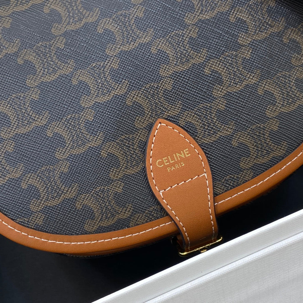 Celine Medium Folco Bag In Triomphe Canvas And Calfskin