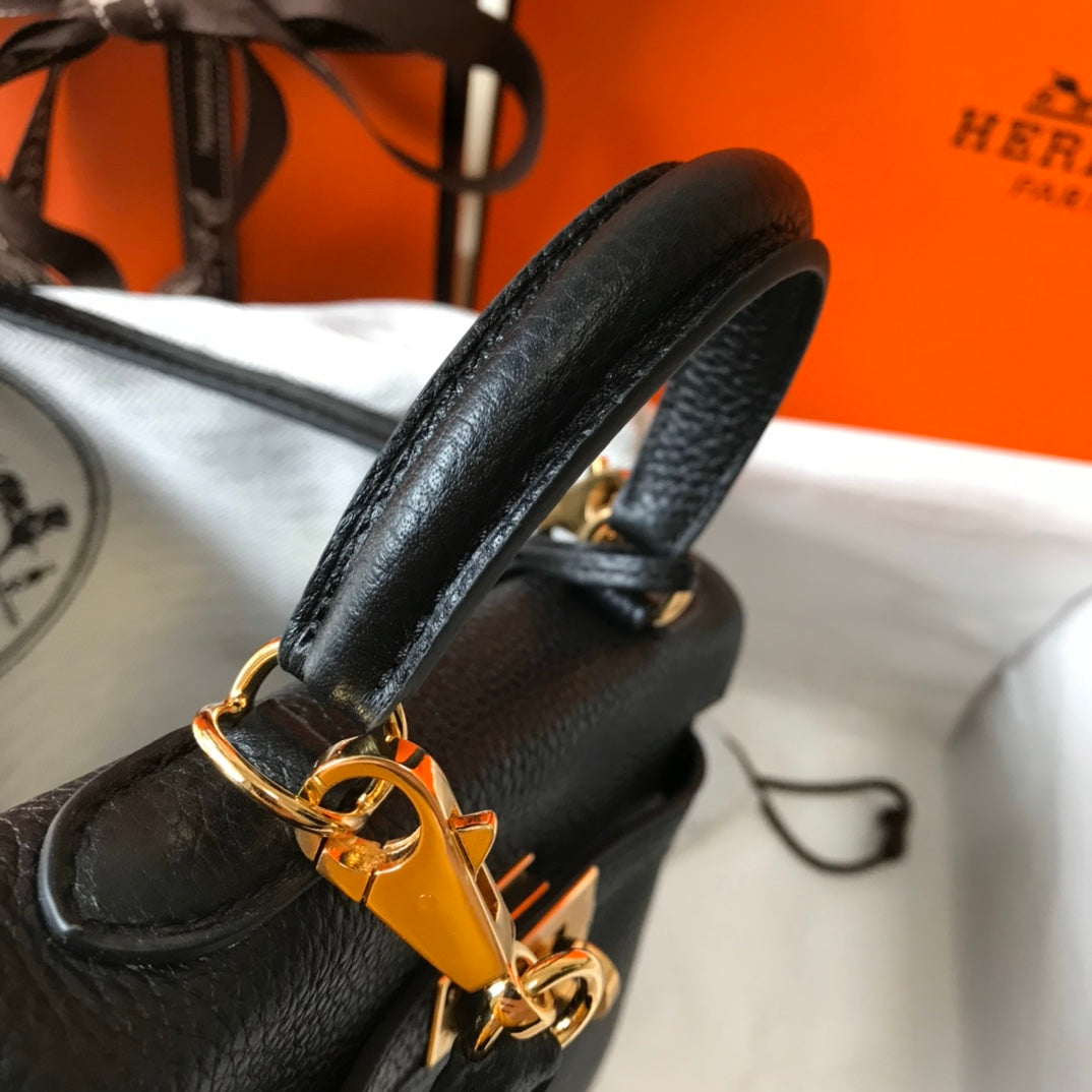 HM Mini Kelly 20cm Black Togo Leather Gold Hardware