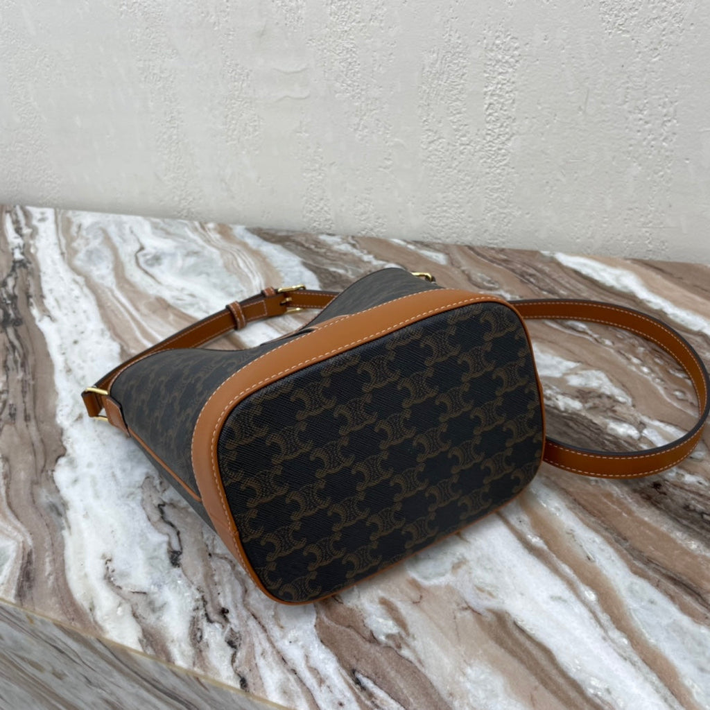 Celine Medium Bucket Bag In Triomphe Canvas With Calfskin