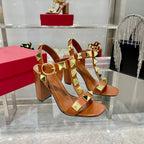 VT Rockstud Sandals Brown Gold Cowhide 369450
