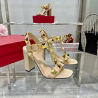 VT Rockstud Sandals Beige Gold Cowhide
