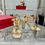VT Rockstud Sandals Beige Gold Cowhide