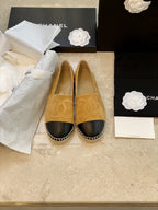 espadrilles dark beige suede black lambskin