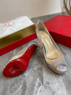CL Very Strass Peep Toe Pumps 100mm Mesh and Leather Silver
