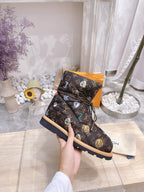 PILLOW COMFORT ANKLE BOOTS IN CHOCOLATE BROWN MONOGRAM NYLON